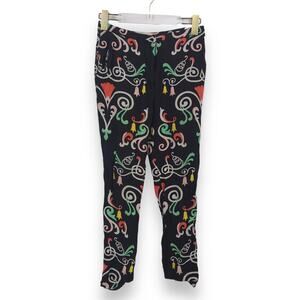 Honor NYC Women's Cropped Trousers Pants 0 Black Floral Swirl Abstract Viscose